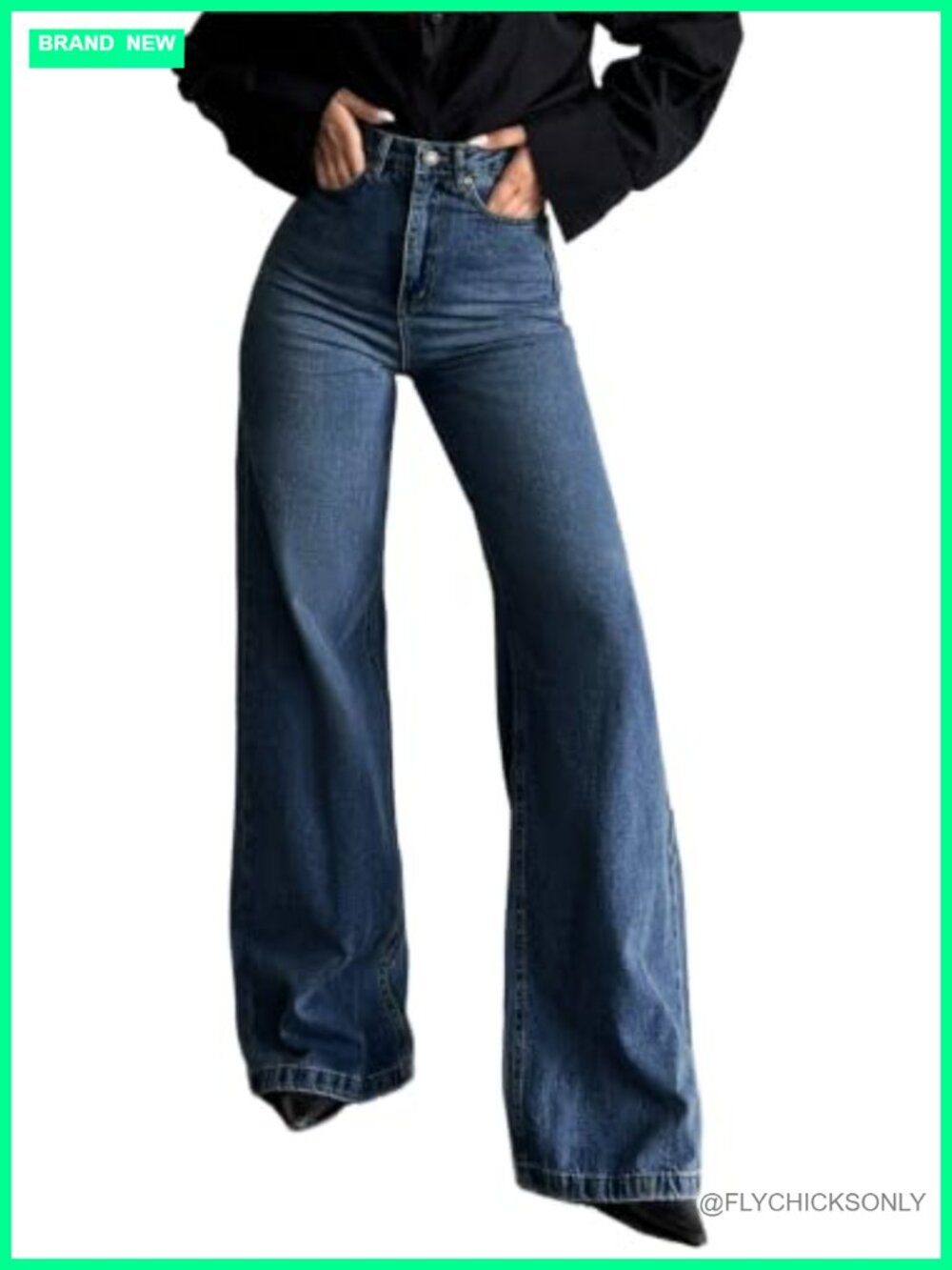 High Waisted Flare Wide Leg Jeans Stretchy Denim Pants with Pockets
